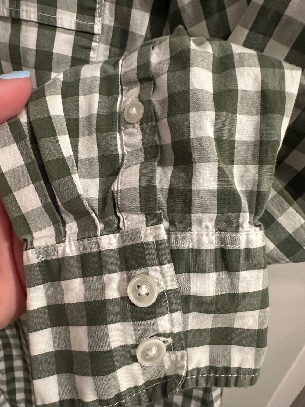 J. Crew Green and White Gingham Button-Down Shirt